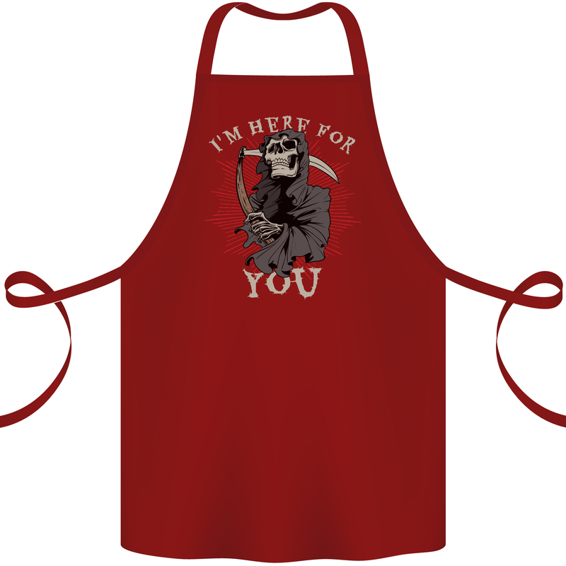 I'm Here For You Grim Reaper Skull Devil Cotton Apron 100% Organic Maroon
