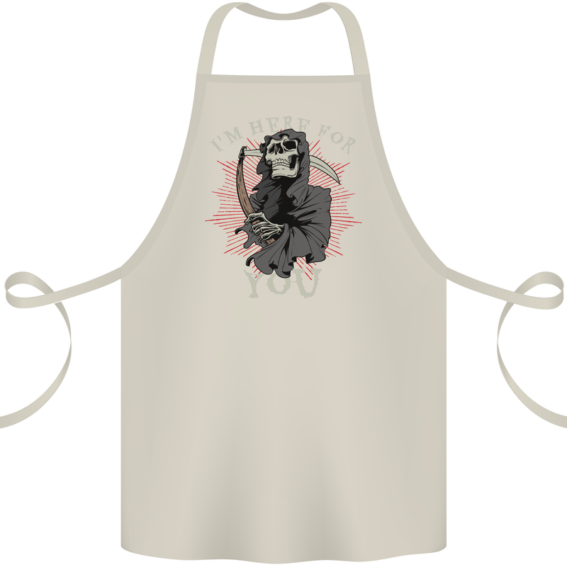 I'm Here For You Grim Reaper Skull Devil Cotton Apron 100% Organic Natural