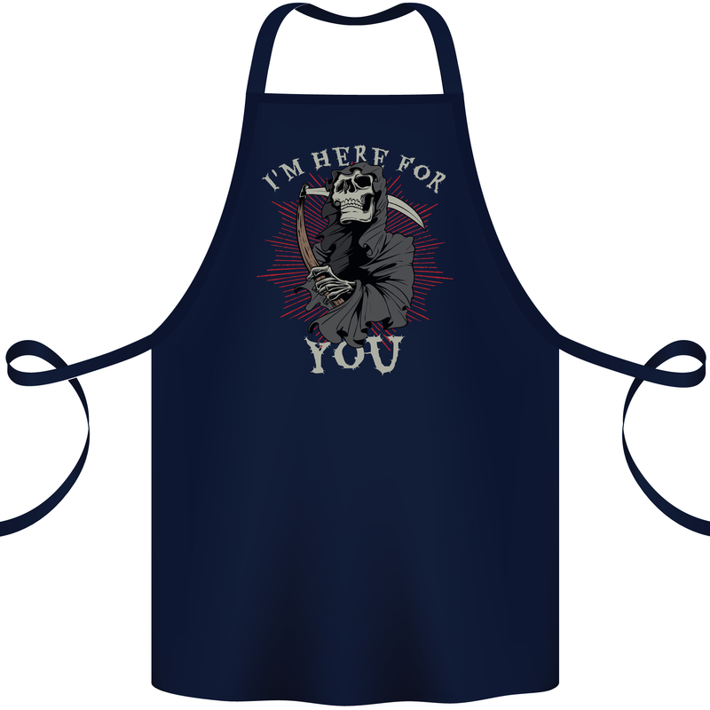 I'm Here For You Grim Reaper Skull Devil Cotton Apron 100% Organic Navy Blue