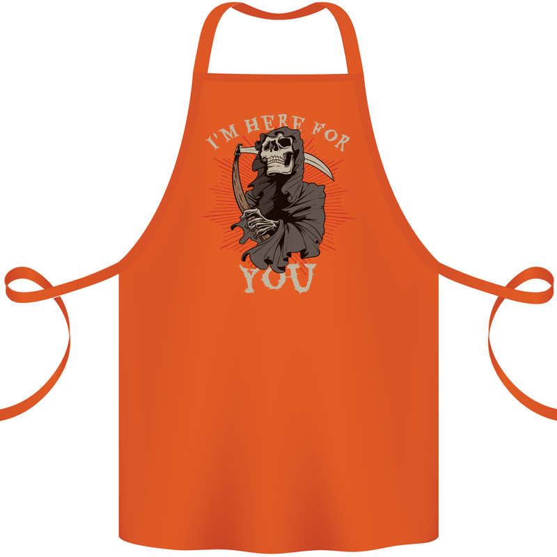 I'm Here For You Grim Reaper Skull Devil Cotton Apron 100% Organic Orange