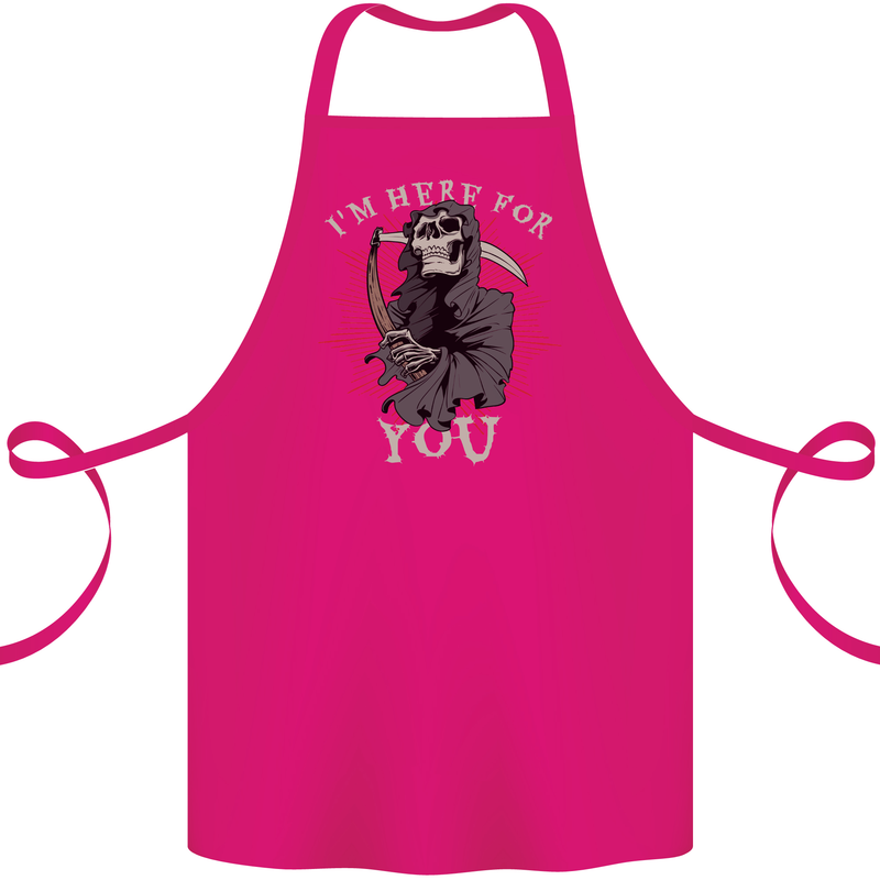 I'm Here For You Grim Reaper Skull Devil Cotton Apron 100% Organic Pink