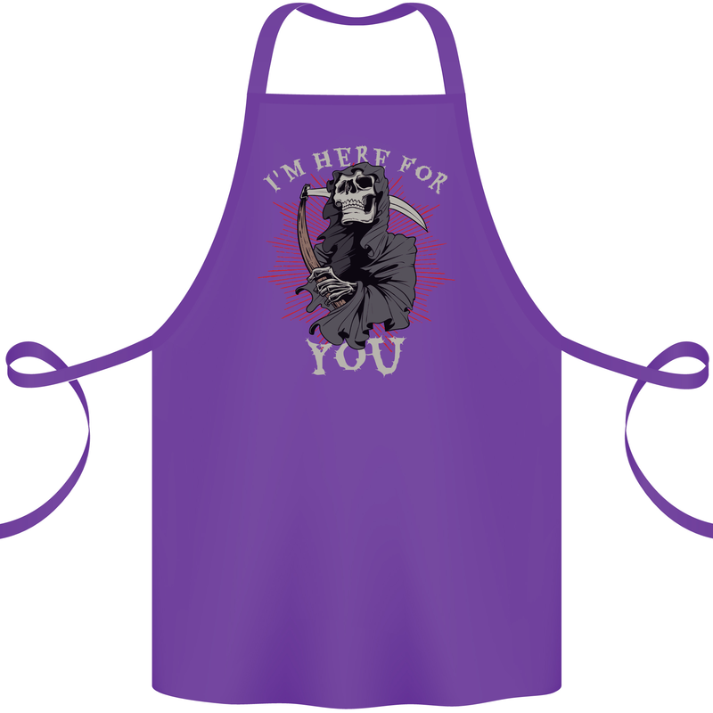 I'm Here For You Grim Reaper Skull Devil Cotton Apron 100% Organic Purple