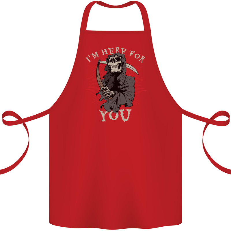 I'm Here For You Grim Reaper Skull Devil Cotton Apron 100% Organic Red
