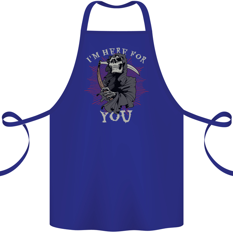 I'm Here For You Grim Reaper Skull Devil Cotton Apron 100% Organic Royal Blue