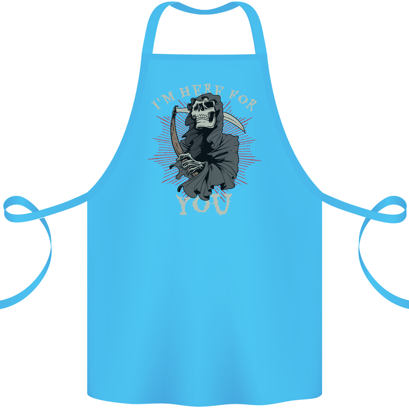 I'm Here For You Grim Reaper Skull Devil Cotton Apron 100% Organic Turquoise