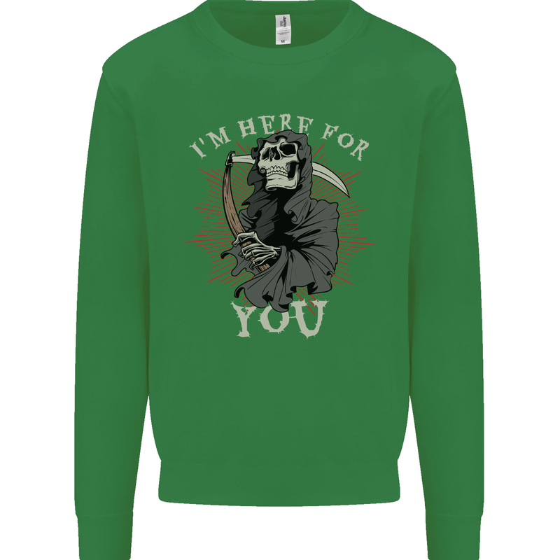 I'm Here For You Grim Reaper Skull Devil Kids Sweatshirt Jumper Irish Green