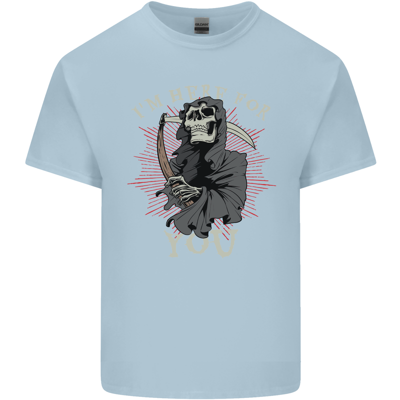 I'm Here For You Grim Reaper Skull Devil Kids T-Shirt Childrens Light Blue