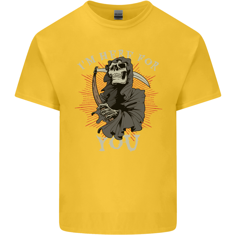 I'm Here For You Grim Reaper Skull Devil Kids T-Shirt Childrens Yellow