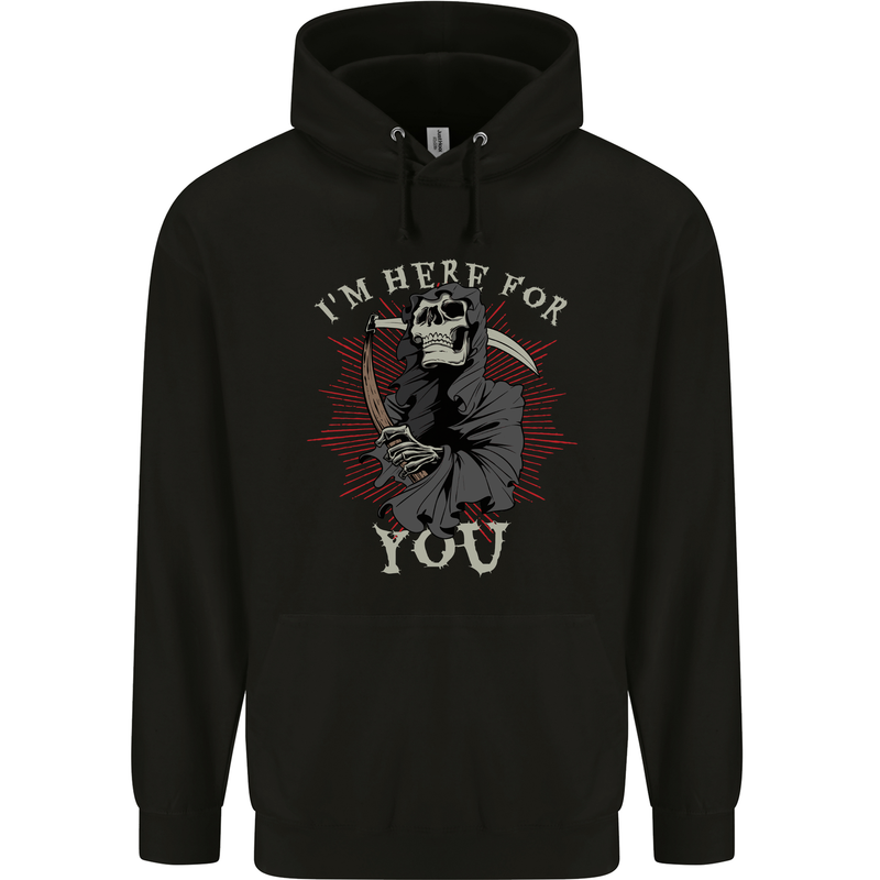 I'm Here For You Grim Reaper Skull Devil Mens 80% Cotton Hoodie Black