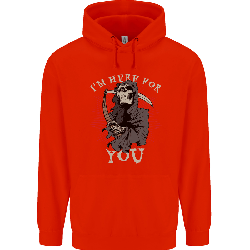I'm Here For You Grim Reaper Skull Devil Mens 80% Cotton Hoodie Bright Red