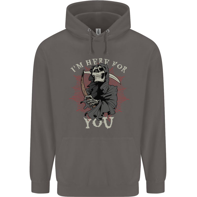 I'm Here For You Grim Reaper Skull Devil Mens 80% Cotton Hoodie Charcoal