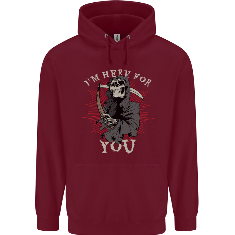 I'm Here For You Grim Reaper Skull Devil Mens 80% Cotton Hoodie Maroon