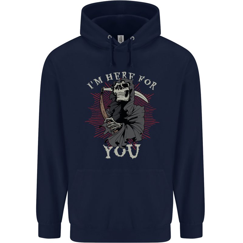 I'm Here For You Grim Reaper Skull Devil Mens 80% Cotton Hoodie Navy Blue