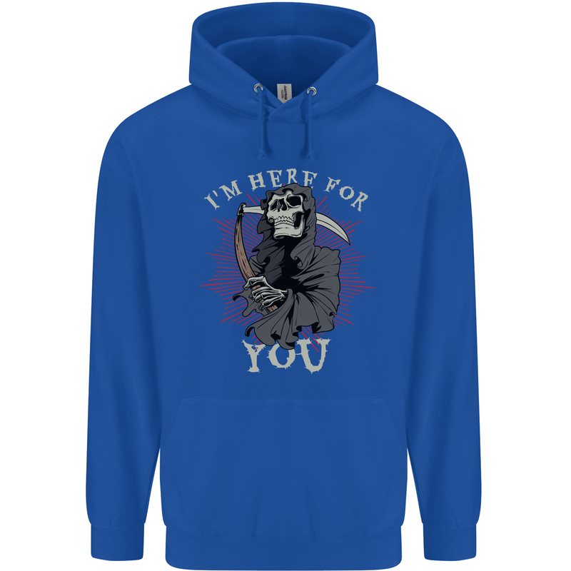 I'm Here For You Grim Reaper Skull Devil Mens 80% Cotton Hoodie Royal Blue