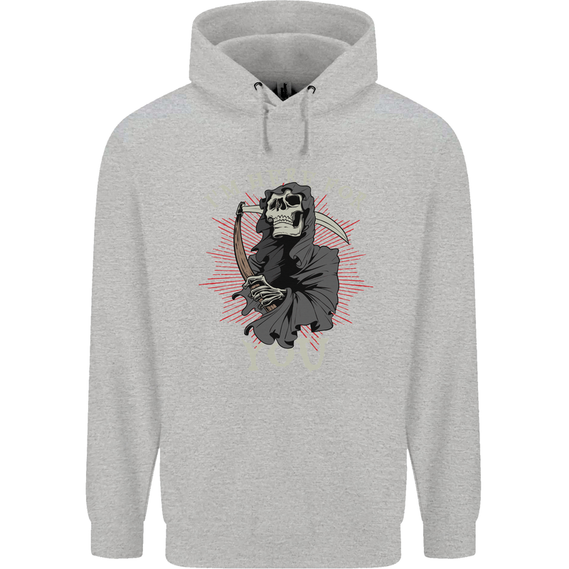 I'm Here For You Grim Reaper Skull Devil Mens 80% Cotton Hoodie Sports Grey