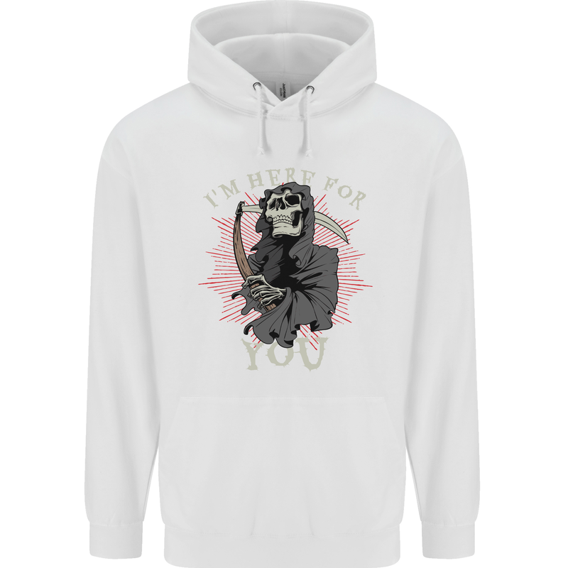 I'm Here For You Grim Reaper Skull Devil Mens 80% Cotton Hoodie White