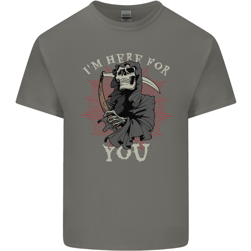 I'm Here For You Grim Reaper Skull Devil Mens Cotton T-Shirt Tee Top Charcoal