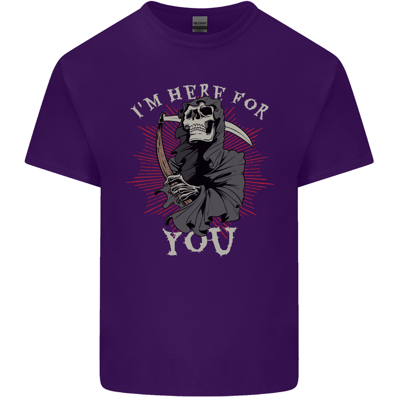 I'm Here For You Grim Reaper Skull Devil Mens Cotton T-Shirt Tee Top Purple