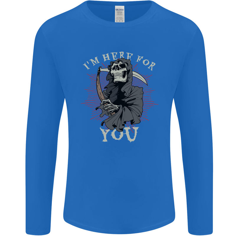 I'm Here For You Grim Reaper Skull Devil Mens Long Sleeve T-Shirt Royal Blue