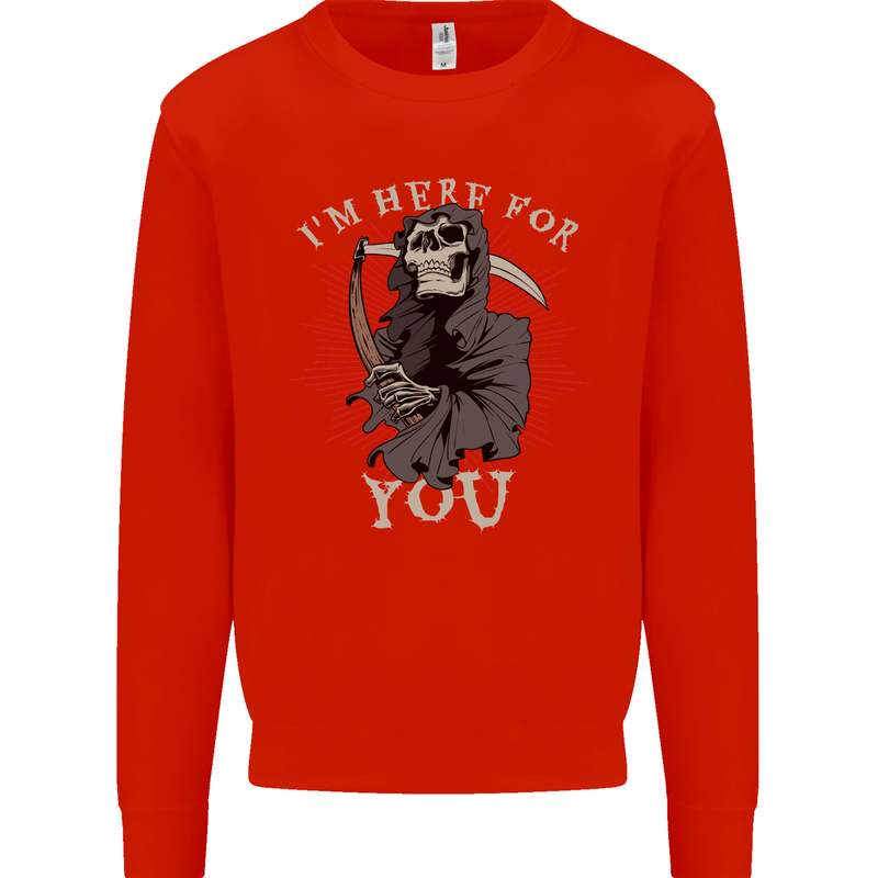 I'm Here For You Grim Reaper Skull Devil Mens Sweatshirt Jumper Bright Red