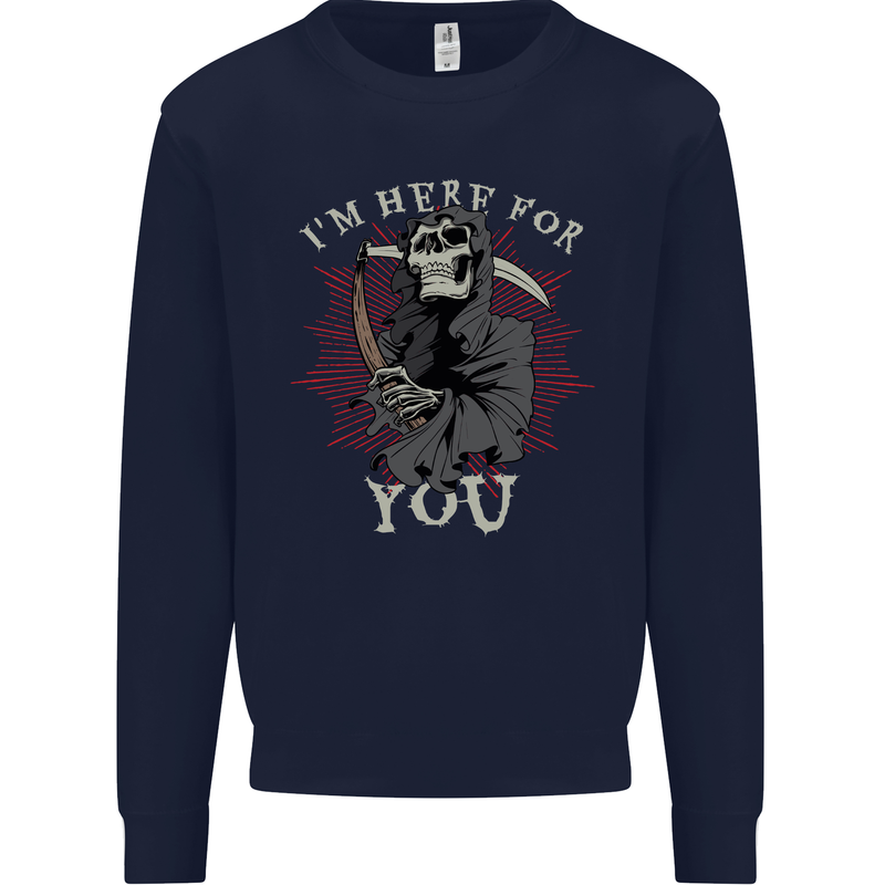 I'm Here For You Grim Reaper Skull Devil Mens Sweatshirt Jumper Navy Blue