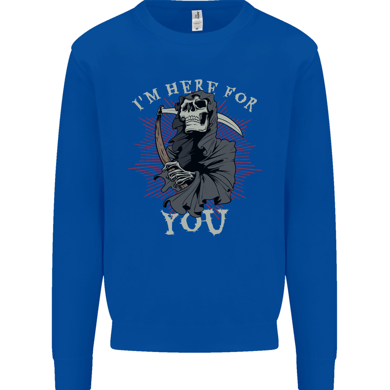 I'm Here For You Grim Reaper Skull Devil Mens Sweatshirt Jumper Royal Blue