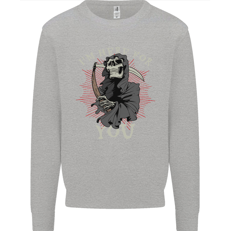 I'm Here For You Grim Reaper Skull Devil Mens Sweatshirt Jumper Sports Grey
