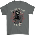 I'm Here For You Grim Reaper Skull Devil Mens T-Shirt Cotton Gildan Charcoal