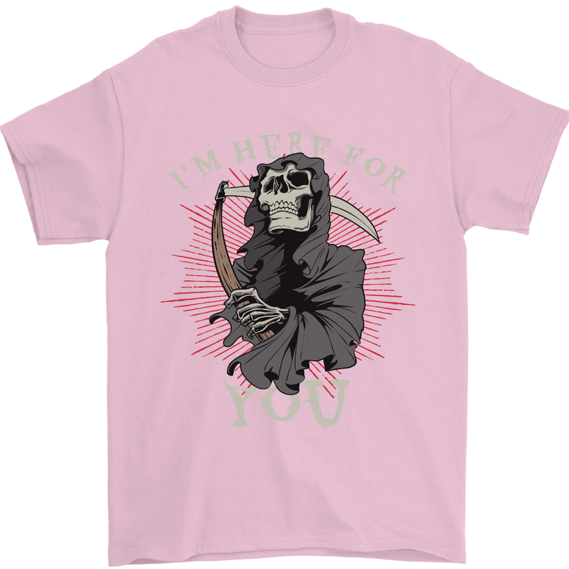 I'm Here For You Grim Reaper Skull Devil Mens T-Shirt Cotton Gildan Light Pink