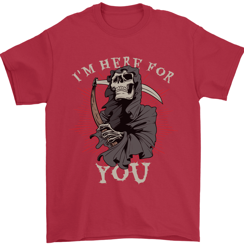 I'm Here For You Grim Reaper Skull Devil Mens T-Shirt Cotton Gildan Red