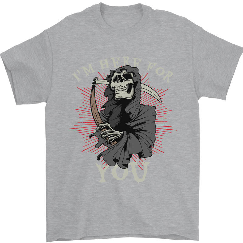 I'm Here For You Grim Reaper Skull Devil Mens T-Shirt Cotton Gildan Sports Grey