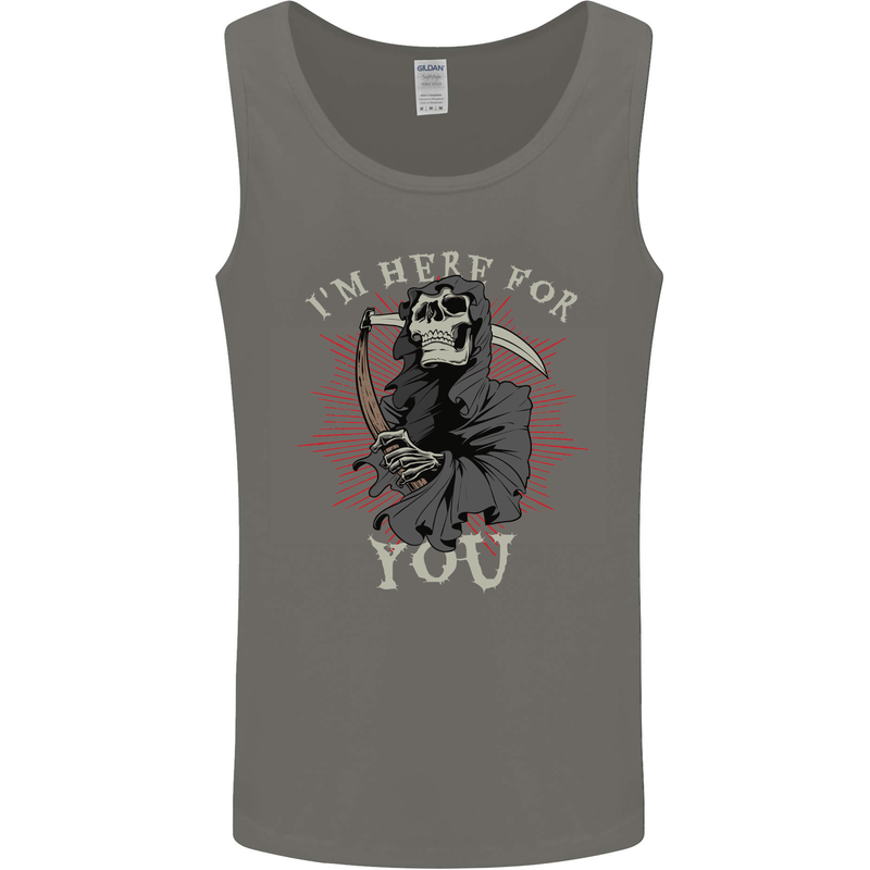 I'm Here For You Grim Reaper Skull Devil Mens Vest Tank Top Charcoal