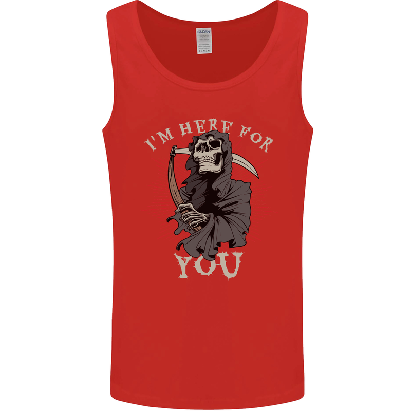 I'm Here For You Grim Reaper Skull Devil Mens Vest Tank Top Red