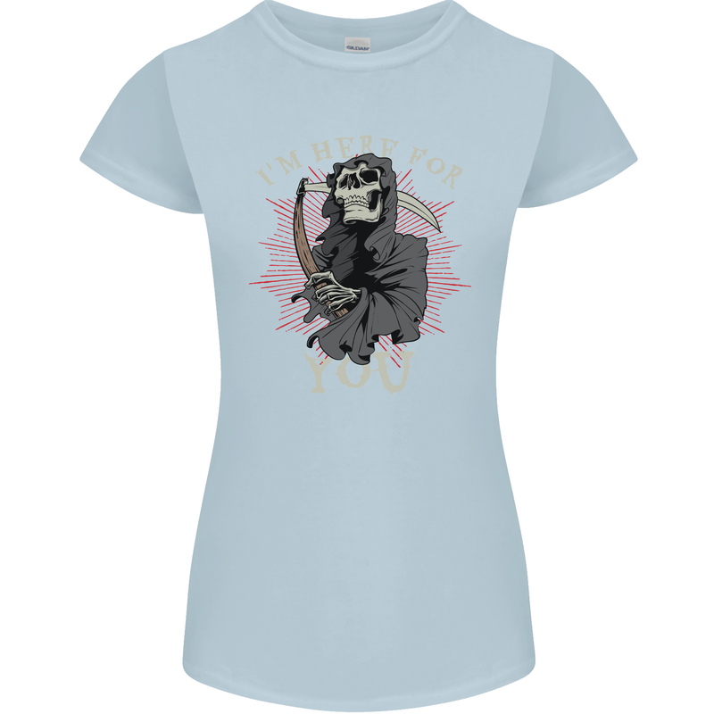 I'm Here For You Grim Reaper Skull Devil Womens Petite Cut T-Shirt Light Blue