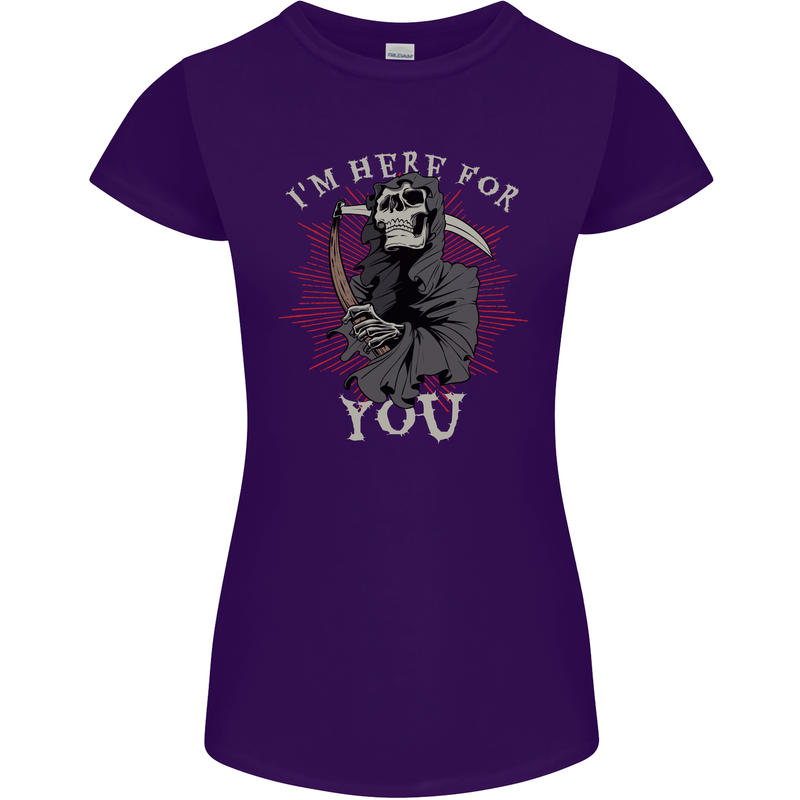 I'm Here For You Grim Reaper Skull Devil Womens Petite Cut T-Shirt Purple
