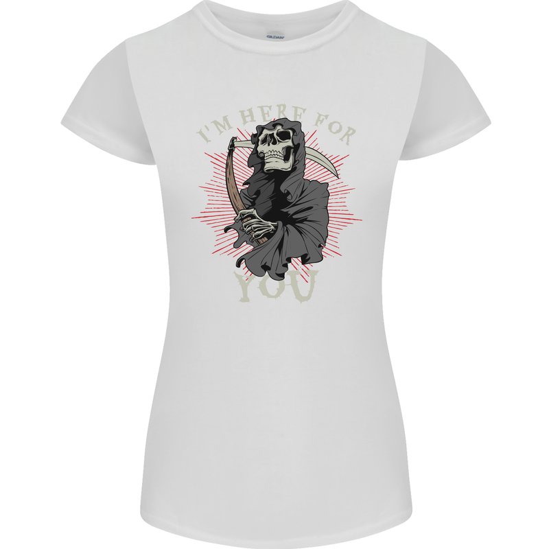 I'm Here For You Grim Reaper Skull Devil Womens Petite Cut T-Shirt White