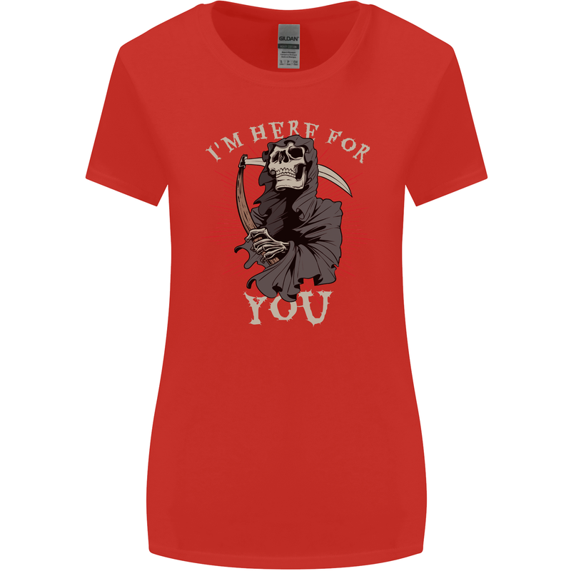 I'm Here For You Grim Reaper Skull Devil Womens Wider Cut T-Shirt Red