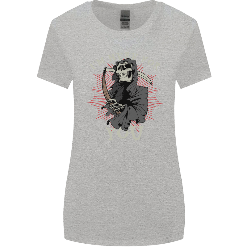 I'm Here For You Grim Reaper Skull Devil Womens Wider Cut T-Shirt Sports Grey