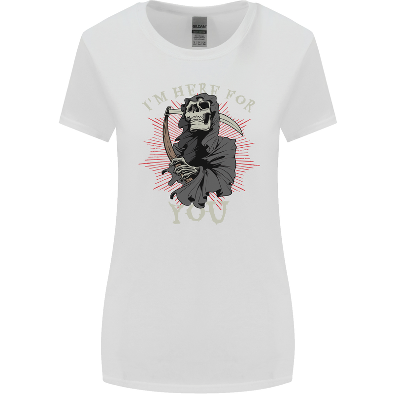 I'm Here For You Grim Reaper Skull Devil Womens Wider Cut T-Shirt White