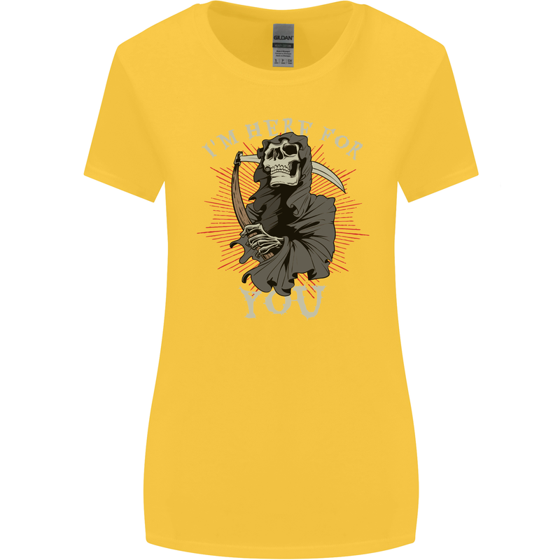 I'm Here For You Grim Reaper Skull Devil Womens Wider Cut T-Shirt Yellow