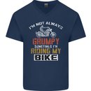 I'm Not Always Grumpy Biker Motorcycle Mens V-Neck Cotton T-Shirt Navy Blue