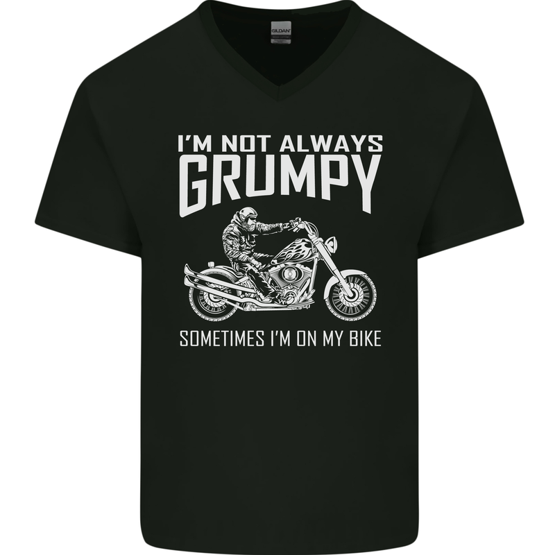 I'm Not Always Grumpy Motorbike Motorcycle Mens V-Neck Cotton T-Shirt Black