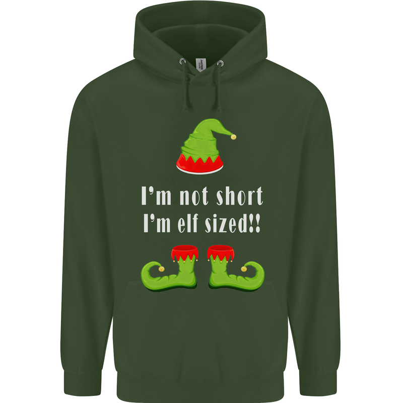 I'm Not Short I'm Elf Sized Funny Christmas Mens 80% Cotton Hoodie Forest Green