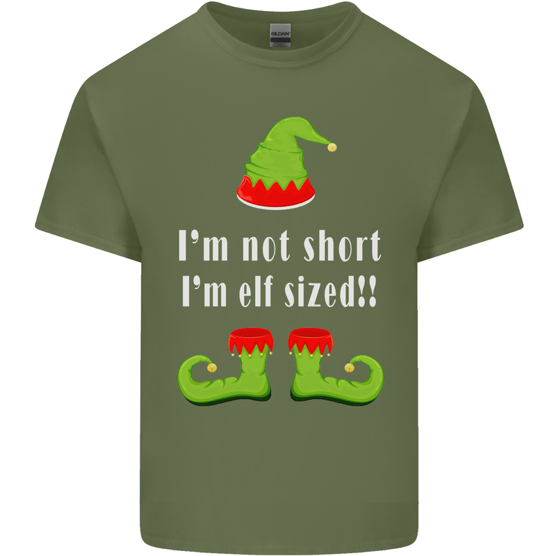 I'm Not Short I'm Elf Sized Funny Christmas Mens Cotton T-Shirt Tee Top Military Green