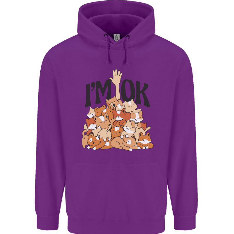 I'm OK Funny Cat Mum Dad Crazy Lady Kitten Childrens Kids Hoodie Purple