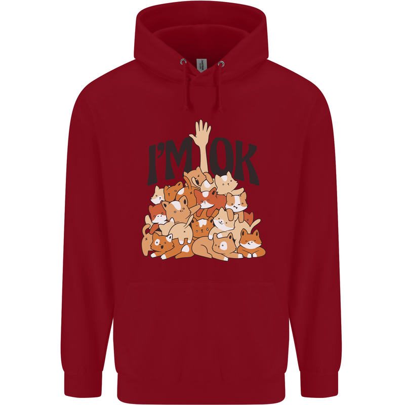 I'm OK Funny Cat Mum Dad Crazy Lady Kitten Childrens Kids Hoodie Red