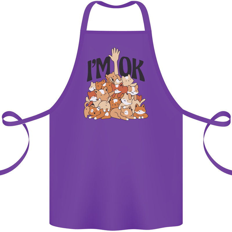 I'm OK Funny Cat Mum Dad Crazy Lady Kitten Cotton Apron 100% Organic Purple