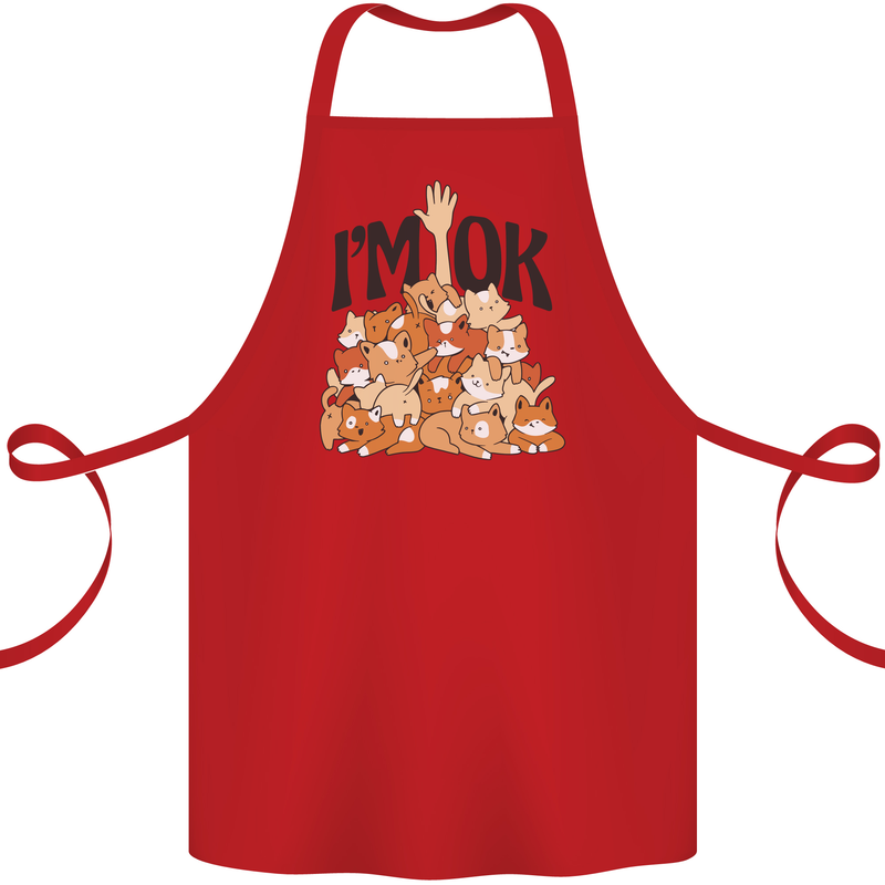 I'm OK Funny Cat Mum Dad Crazy Lady Kitten Cotton Apron 100% Organic Red