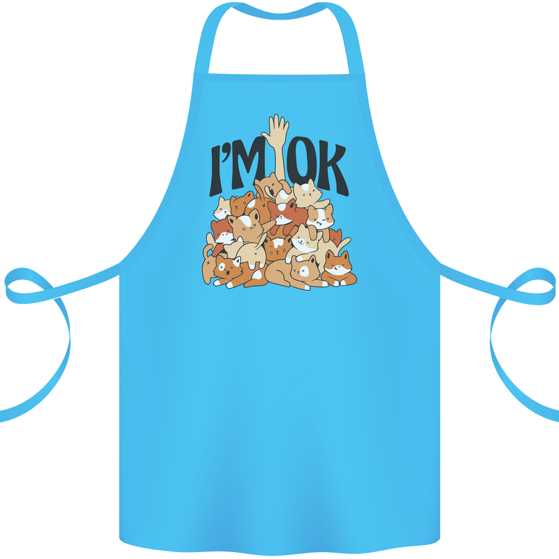 I'm OK Funny Cat Mum Dad Crazy Lady Kitten Cotton Apron 100% Organic Turquoise