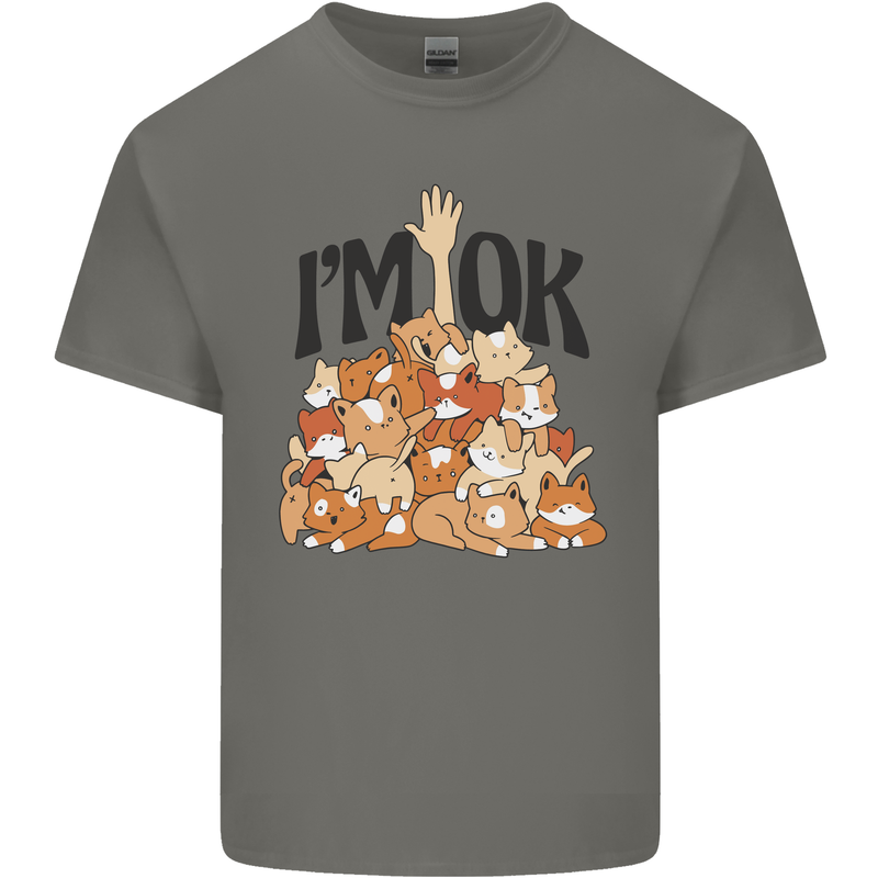 I'm OK Funny Cat Mum Dad Crazy Lady Kitten Mens Cotton T-Shirt Tee Top Charcoal